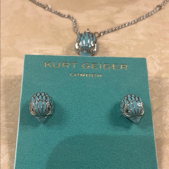 Kurt Geiger Silver and Blue Enamel Eagle Head Necklace and Earrings Bundle - Picture 2 of 7